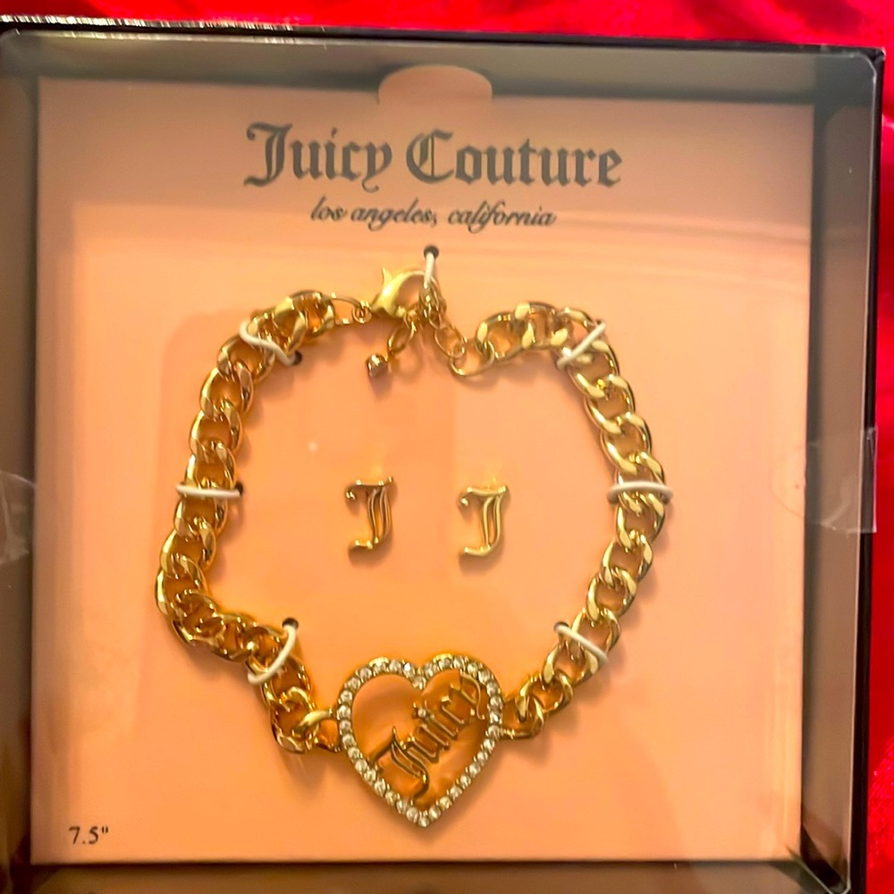 Cuban Link juicy couture heart bracelet with matching earrings